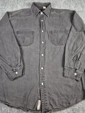 VTG Levis Shirt Mens XL Faded Black Denim Relaxed Fit Metal Button Up Red Tab